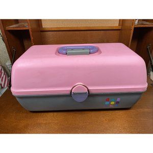 Vintage Caboodles 3 Tier Makeup Travel Case w/Vanity Mirror Gray, Pink & Purple
